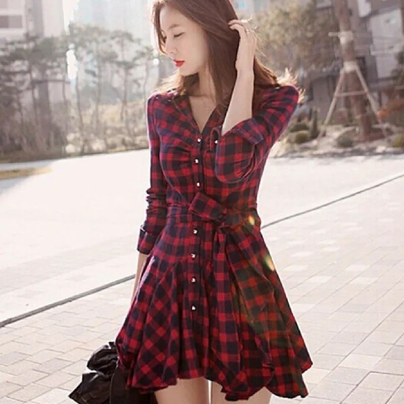 Step Ahead, Lead The Trend Luxury Comfort DressBetty - Christmas Long Sleeve Scottish Plaid Slim Dress