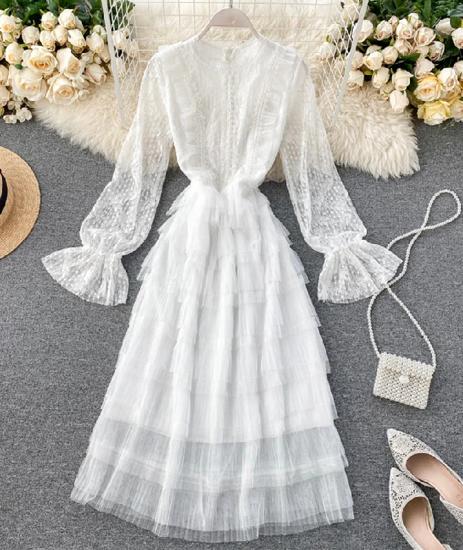 Fresh Fashion Discounts Effortless Comfort Cute long sleeve lace dress fashion girl dress  1060