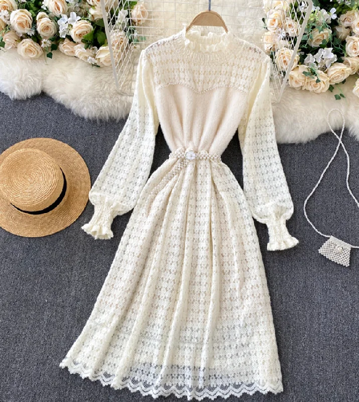 Seasonal Trends Flowy Fabric A line lace long sleeve dress fashion dress  1312