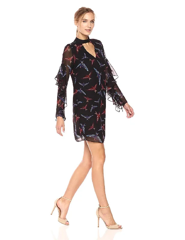 Seasonal Sale Refined Look Sam Edelman - Long Sleeve Avian Print Cutout Chiffon Dress 64H091SC